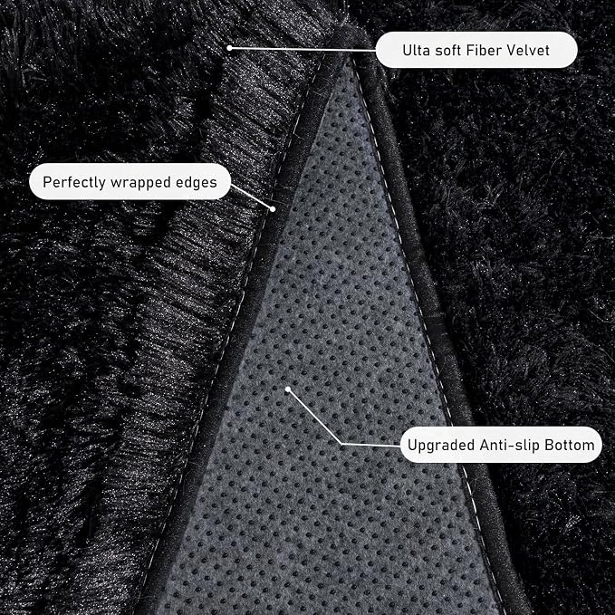 Rugs for Living Room 6x9, Soft Shaggy Modern Shag Black Area Rug for Bedroom - Image 5