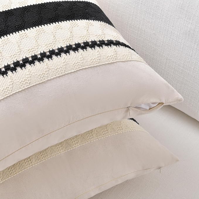 Fancy Homi Set of 1 Boho Black Long Lumbar Decorative Throw Pillow Cover 14x24 - Image 3