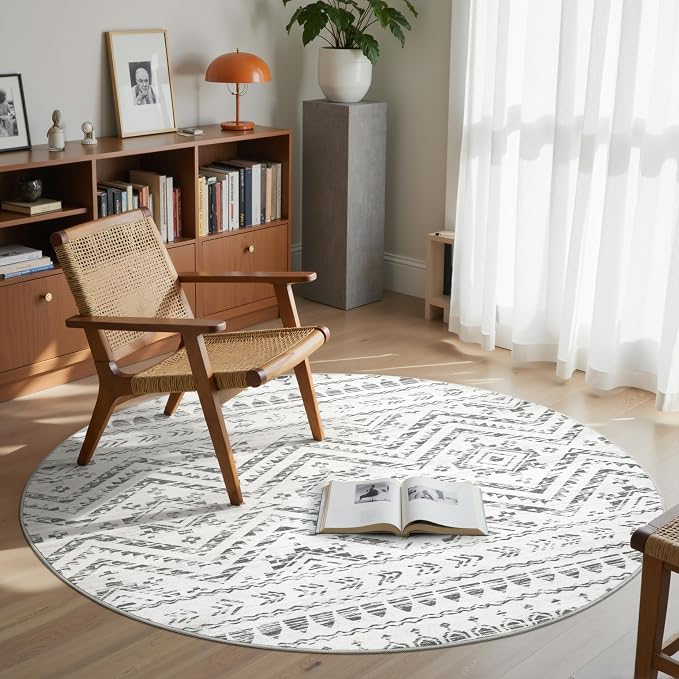 Miukiki Round Rugs 6ft for Living Room Moroccan Washable Circle Rug Non Slip by Miukiki