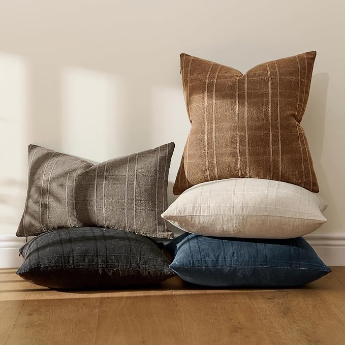 MIULEE Decorative Linen Check Euro Shams Throw Pillow Covers Neutral Farmhouse - Image 7