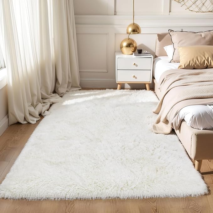 Fluffy 9x12 Large Area Rugs for Bedroom Living Room, Cream White Soft Washable - Image 7