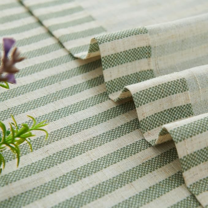 jinchan Linen Curtains for Living Room Green on Beige Striped Curtains for - Image 3