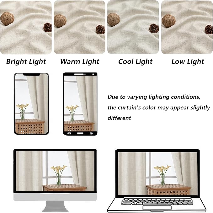 Chyhomenyc Natural Valance for Windows, Light Filtering Faux Linen Slub - Image 6
