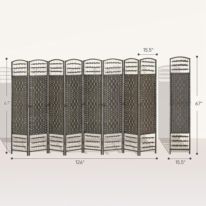 HOMCOM 8 Panel Room Divider, Folding Privacy Screen, 5.6' Room Separator - Image 7