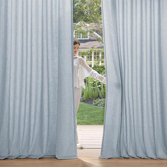 MIULEE Non-See-Through Privacy Linen Curtains 2 Panels, Chambray Blue Light - Image 2
