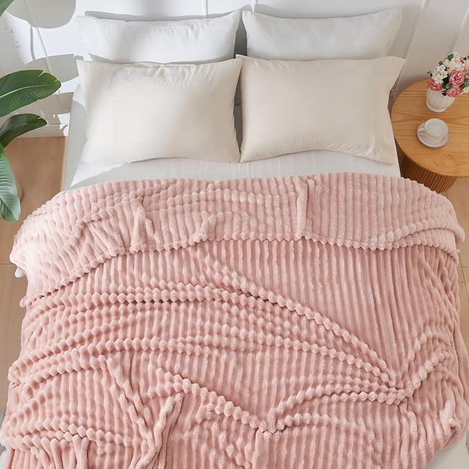NEWCOSPLAY Super Soft Twin Blanket Pink Premium Silky Flannel Fleece 3D Ribbed - Image 9