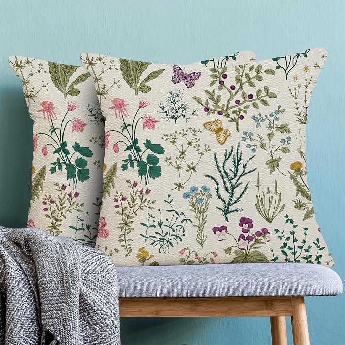 AEIOAE Spring Pillow Covers 20x20 Inch Set of 2, Sage Green Teal Wild Flower - Image 2