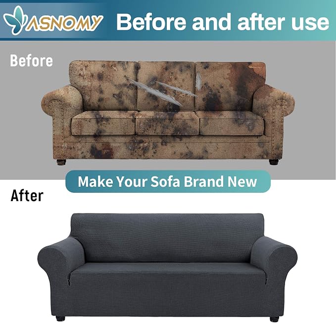 Asnomy Couch Covers for 3 Cushion Couch Stretch Sofa Covers Slipcovers - Image 6