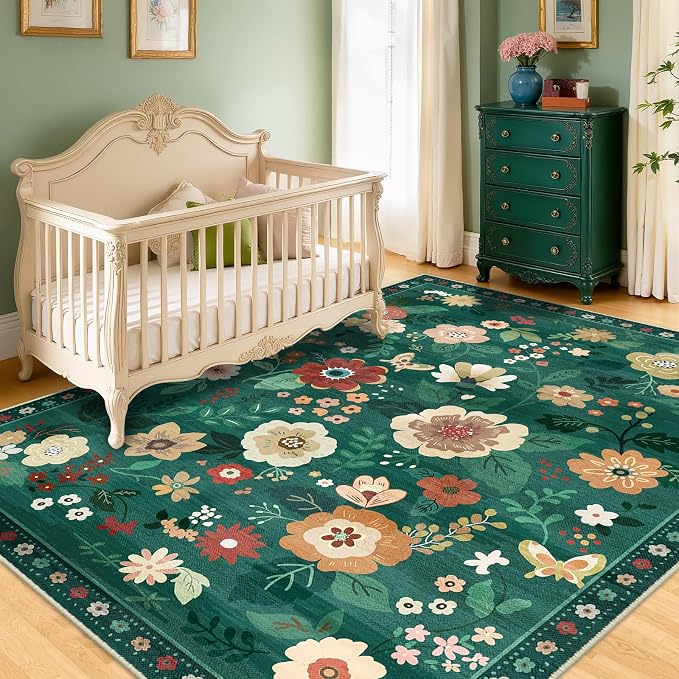 RELEANY Floral Nursery 9x12 Area Rugs Washable Print Boho Cute Carpet Non Slip - Image 8