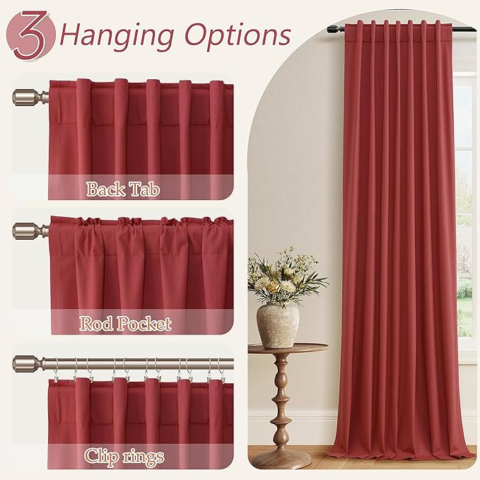 Guken Red 100% Blackout Linen Curtains 90 Inch Length 2 Panels Set - Image 6