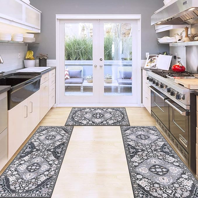 HEBE Farmhouse Kitchen Rugs Sets of 3 Non Slip Washable Boho Kitchen Rugs and - Image 7