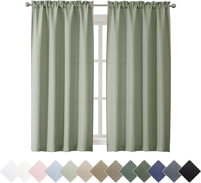 Chyhomenyc Bennet Light Green Curtains 63 Inch Length 2 Panels, Faux Linen by Chyhomenyc