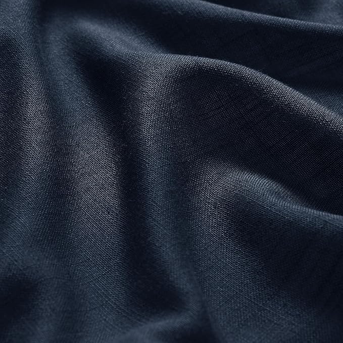 Navy Blue Linen Blend Drapes 84 Inch Length 2 Panels Set Back Tab Rod Pocket - Image 5