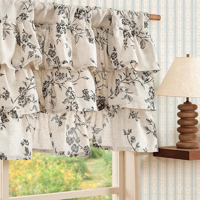 jinchan Ruffled Floral Valance Curtain Shabbychic Linen Window Valance 18 Inch by JINCHAN