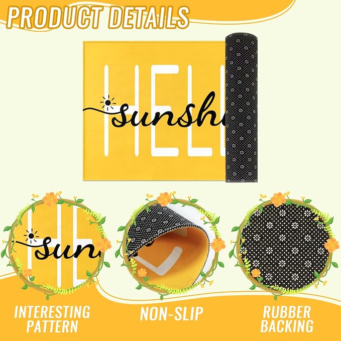 Hello Sunshine Door Mat Summer Doormat 17 X 29 Inch Yellow Doormat Decorative - Image 5