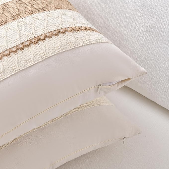 Fancy Homi Set of 1 Boho Neutral Euro Decorative Throw Pillow Cover 26x26 Inch - Image 3