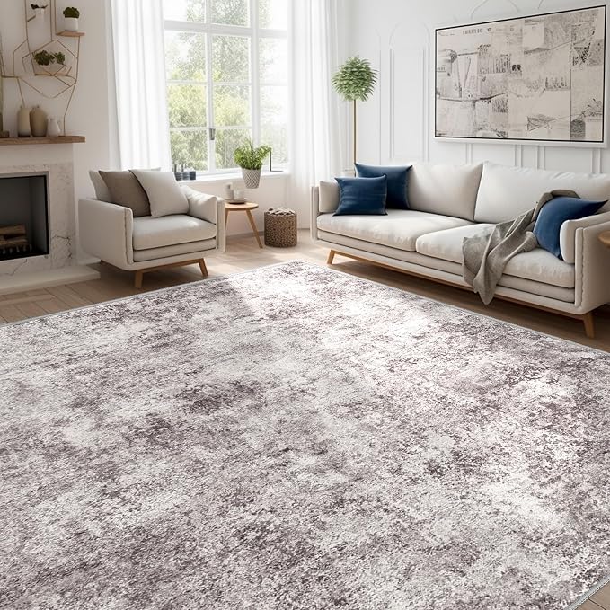 Abstract 10x14 Washable Rug: Modern Non Slip Area Rug Soft Carpet Foldable by Puino