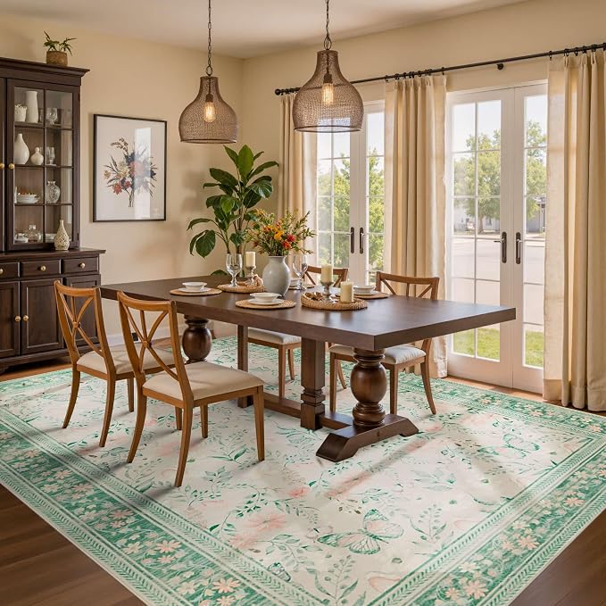 Rugxara Floral Rug for Living Room Bedroom, 6x9 Washable Rug, Large Non Slip - Image 3