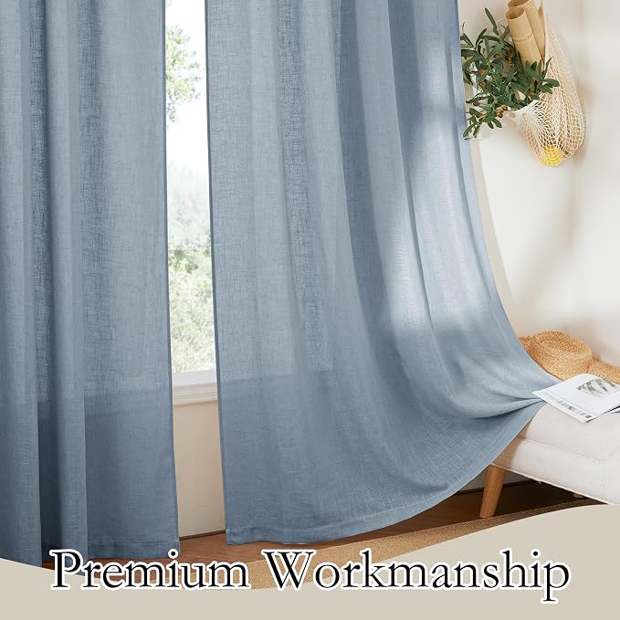 RYB HOME Linen Curtains 120 inches Long, Extra Long Floor Sweeping Semi Sheer - Image 4