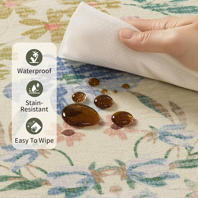 Rugxara Floral Rug for Living Room Bedroom, 5x7 Washable Rug, Large Non Slip - Image 8