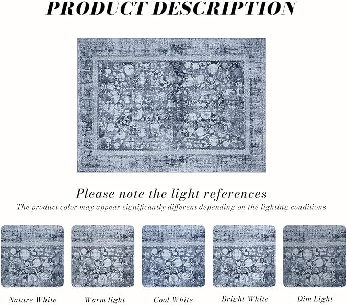 Area Rug 3×5, Vintage Boho Rug, Ultra-Soft Low Pile, Non Slip, Stain Resistant - Image 3