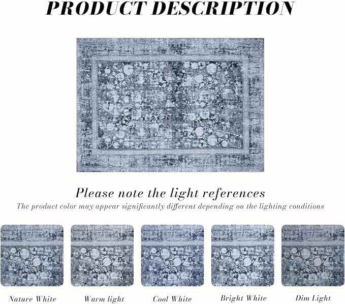 Area Rug 9×12, Large Vintage Boho Rug, Ultra-Soft Low Pile, Non Slip, Stain - Image 3