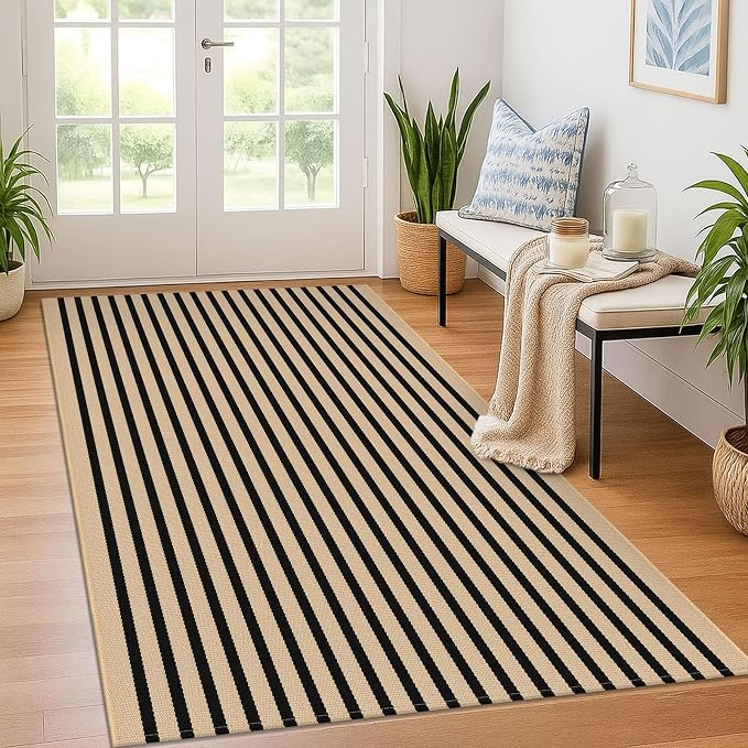 KOZYFLY Brown and Black Striped Rug 4x6 Ft Area Rug Washable Indoor Outdoor Rug by KOZYFLY