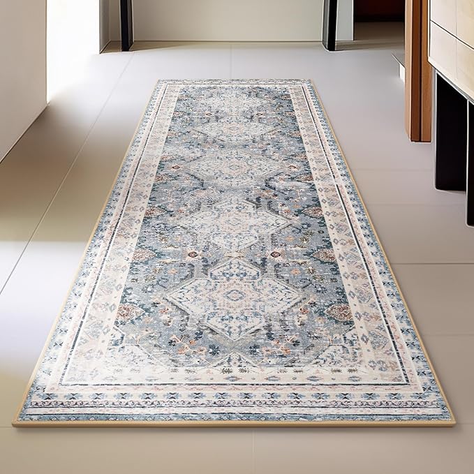 Phantoscope Washable Runner Rug 2'x6' Non-Slip, Vintage Neutral Hallway Rugs by Phantoscope