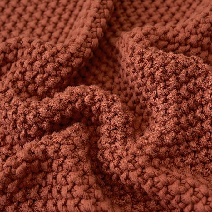 Longhui bedding Chunky Cable Knit Throw Blanket Lightweight Rust 100% Organic - Image 5