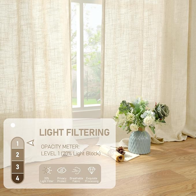LAMIT Beige Linen Curtains for Living Room 84 inch Length, Light Filtering Semi - Image 4