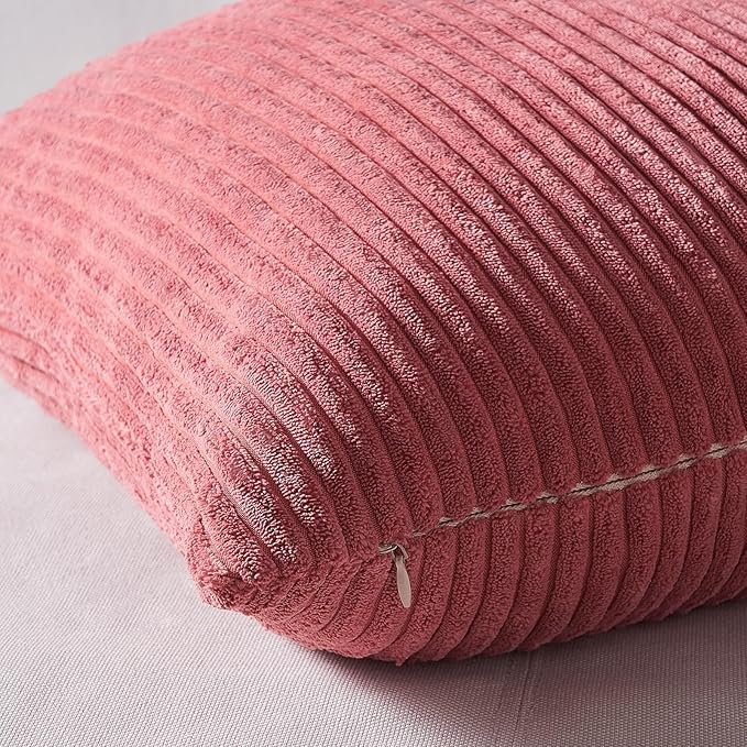 Topfinel Pink Throw Pillows Covers 18x18 Inch Set of 4, Farmhouse Corduroy - Image 7