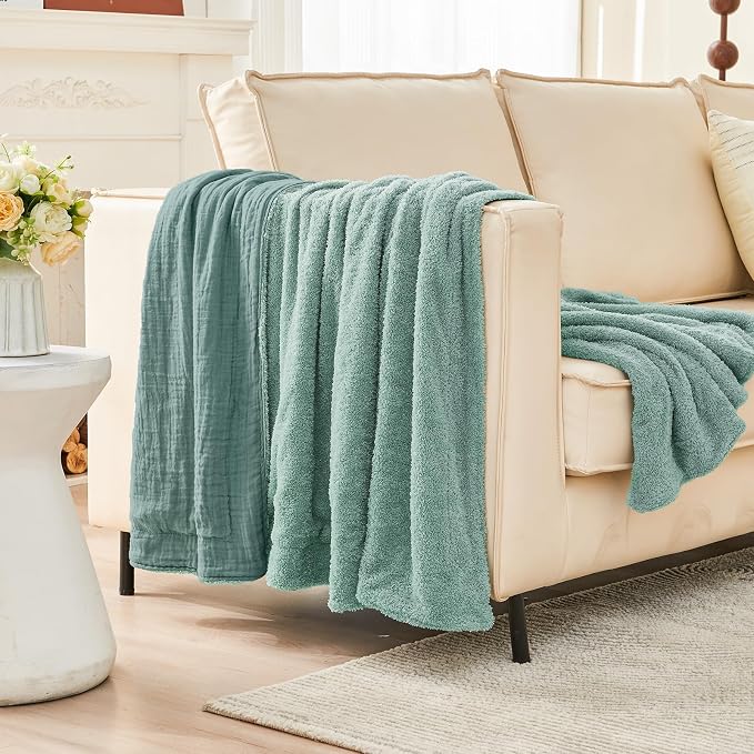 EMME Muslin and Fleece Throw Blanket Reversible - Image 4