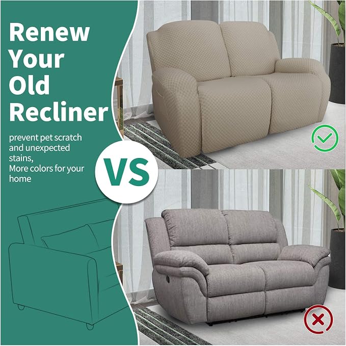 YEMYHOM 6 Pieces Stretch Loveseat Recliner Slipcover Jacquard Recliner Sofa - Image 5