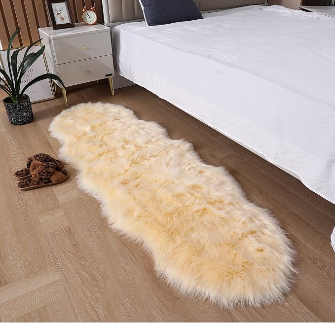 Faux Fur Rug Runner 2x6 ft Beige - Image 8
