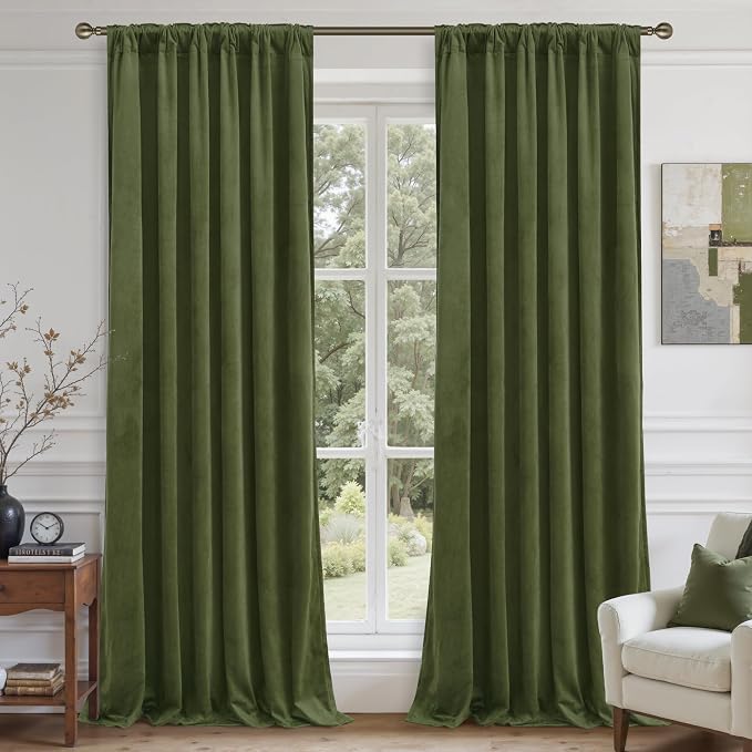 LAMIT Sage Green Velvet Curtains 120 Inch - Image 2