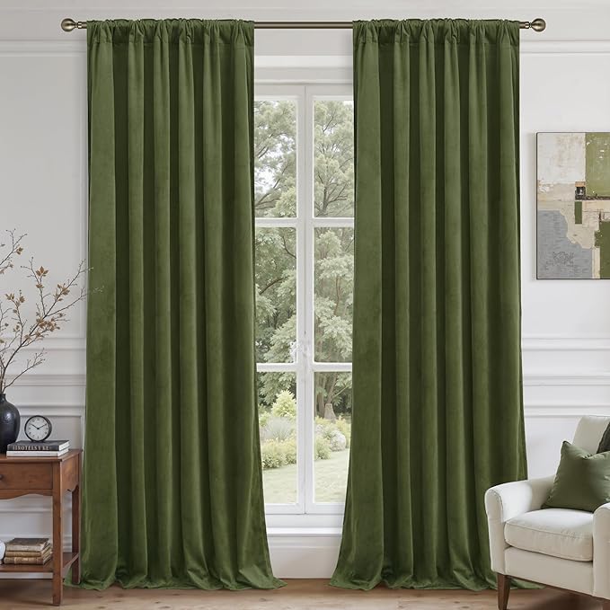 LAMIT Sage Green Velvet Curtains 84 Inch Length - Image 2