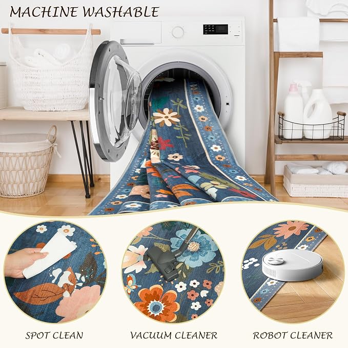 RELEANY Floral Nursery 9x12 Area Rugs Washable Print Boho Cute Carpet Non Slip - Image 5