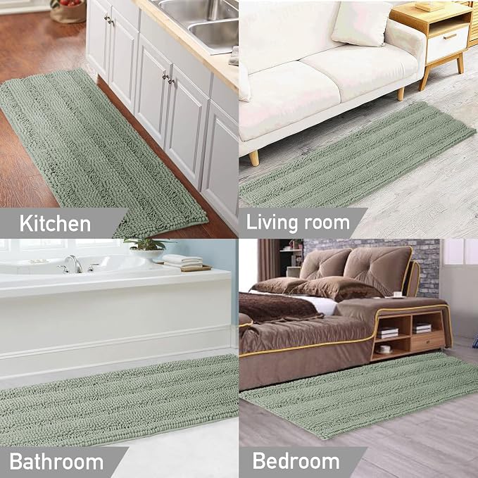Turquoize Non Slip Shaggy Chenille Microfibers Bathroom Rug Sage Bathroom Mat - Image 6