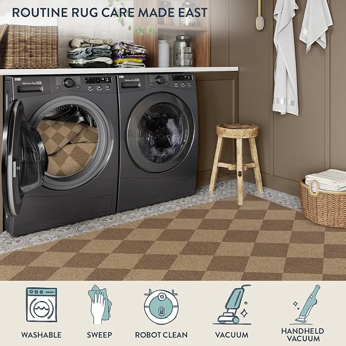 Lahome Colette Checkered Easy Jute Rug 8x10, Washable Rugs - Image 6