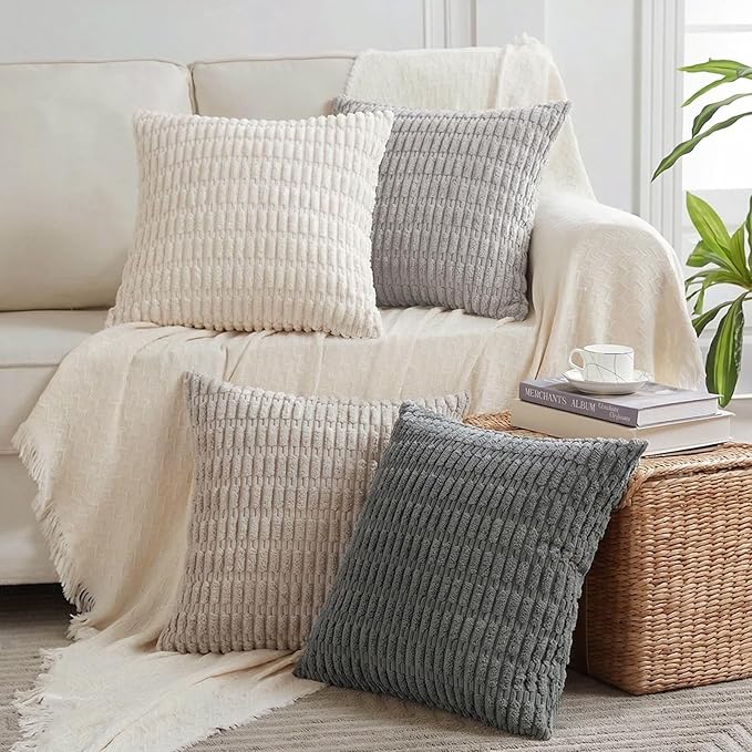 Fancy Homi Set of 4 Grey and White Decorative Throw Pillow Covers 20x20 Inch by Fancy+Homi