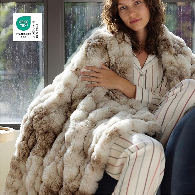 Bedsure GentleSoft Fluffy Fuzzy Tie-dye Taupe Throw Blanket - Image 3