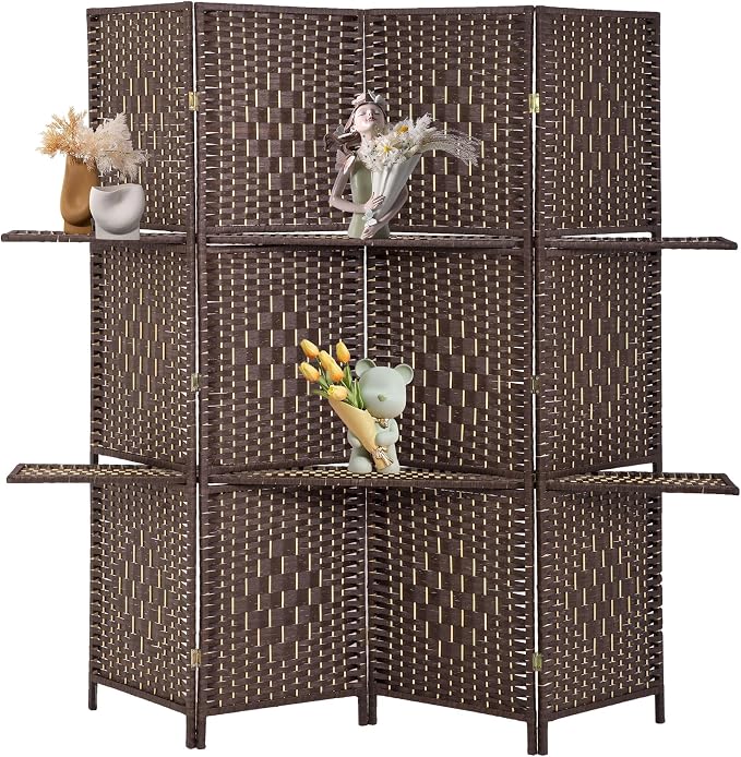 FDW Room Divider 4 Panel Room Screen Divider Wooden Screen Folding Portable by FDW