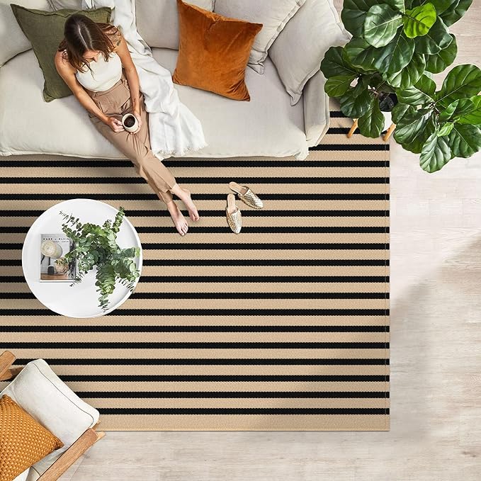 IOHOUZE Striped Area Rug 4'x6' Front Door Rugs Washable Area Rug - Image 3