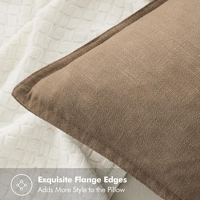 MIULEE Decorative Linen Euro Sham Pillow Covers 28x28 Inch Khaki Boho Farmhouse - Image 2