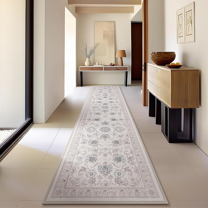 Phantoscope Washable Runner Rug 2'x10' Non-Slip, Vintage Neutral Hallway Rugs by Phantoscope