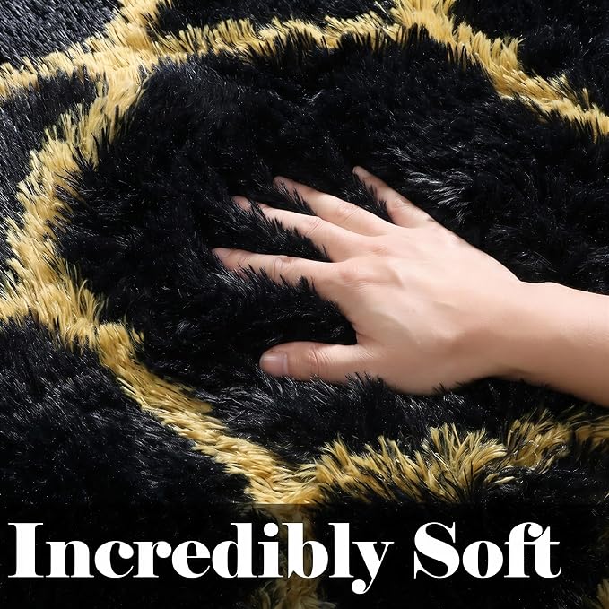 ONASAR Area Rugs for Bedroom Living Room, 4x6 Fluffy Black and Gold Throw Rug - Image 4