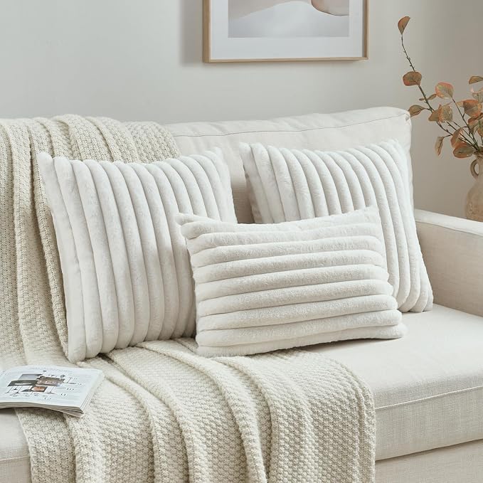 FUTEI Cream White Decorative Throw Pillow Covers Set of 2, 12x20 Inch Soft - Image 4