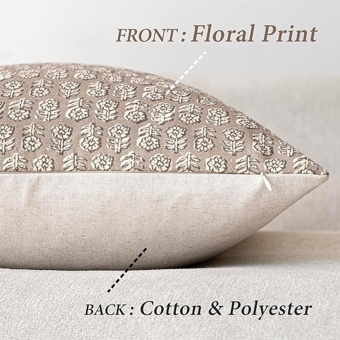 Foindtower Set of 2 Decorative Vintage Floral Print Throw Pillow Covers Neutral - Image 2
