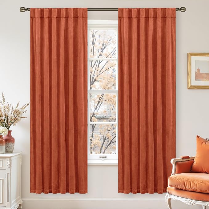 LAMIT Velvet Curtains for Bedroom 78 Inch Length, Terracotta Thermal Insulated by LAMIT