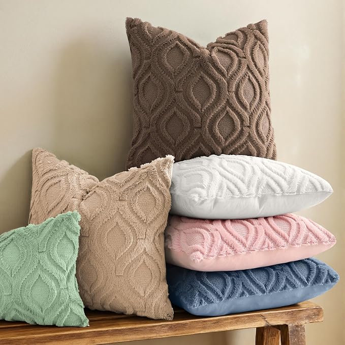 decorUhome Throw Pillow Covers 24x24 Inch Set of 2, Soft Plush Faux Wool Brown - Image 2